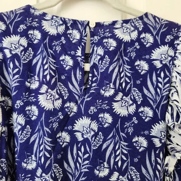 Boho Floral Peplum Top Ruffled Cottage Core Blue Prairie Feminine Romantic XS - Picture 3 of 12